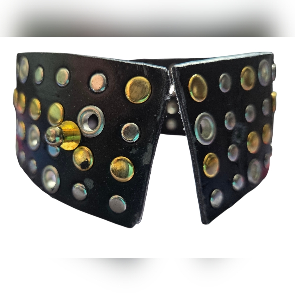 Gap Leather Cuff Bracelet & Black Studded Vegan Leather Cuff Bracelet Set of 2 - Picture 9 of 9